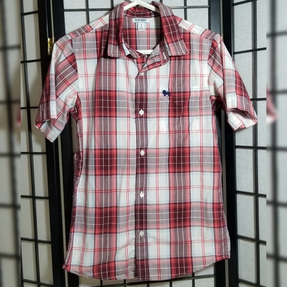 Old Navy Boys Button Down Short Sleeve Plaid Shirt